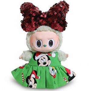Labubu Holiday Christmas Santa Claus Custom Dress and Oversized Bow Outfit